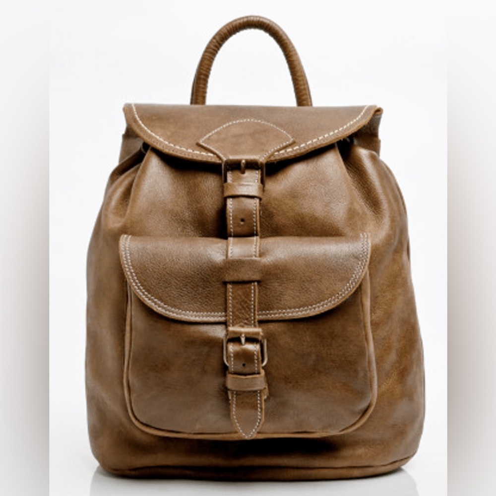 Roots Brown Leather Backpack with Front Buckle Pocket Read